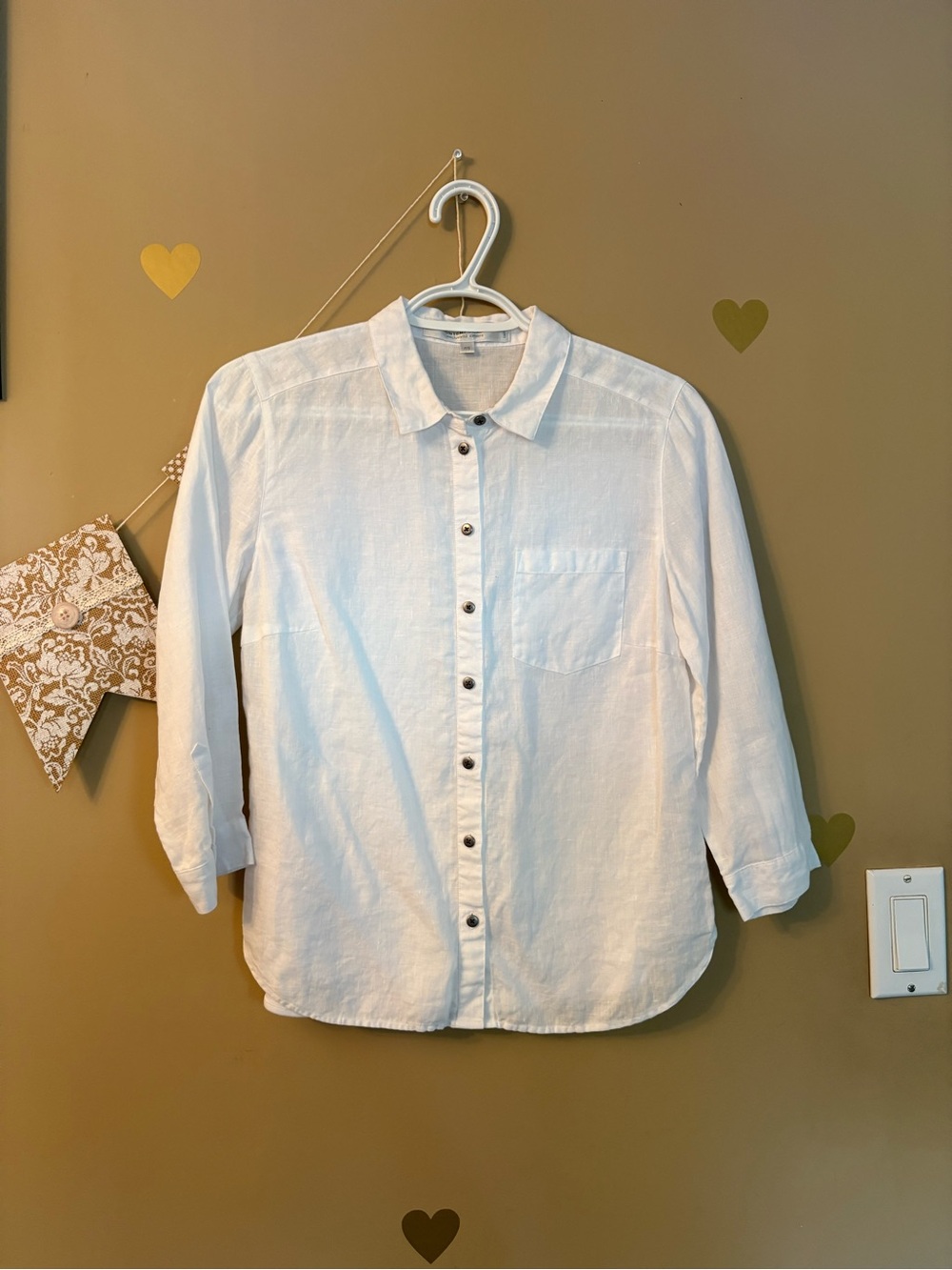 Contemporaire Simons White 100% Linen 3/4 Sleeve Button Down Shirt - Picture 2 of 14